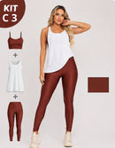 Kit 3 Peças Conjunto de Roupas Esportivas Fitnes