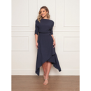 Conjunto Feminino Elegante Em Tecido Duna Com Blusa De Manga Dobrável E Saia Assimétrica Estilo Moderno Botão Decorativo