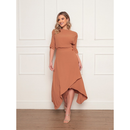 Conjunto Feminino Elegante Em Tecido Duna Com Blusa De Manga Dobrável E Saia Assimétrica Estilo Moderno Botão Decorativo