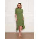Conjunto Feminino Elegante Em Tecido Duna Com Blusa De Manga Dobrável E Saia Assimétrica Estilo Moderno Botão Decorativo